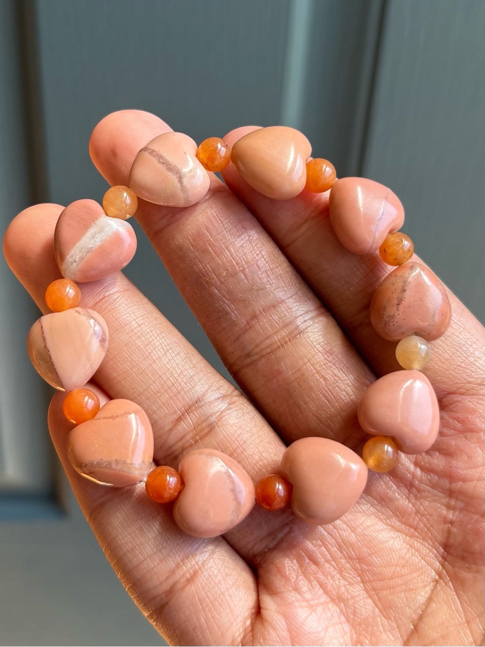 Pink Aventurine Heart Crystal Bracelet 15mm